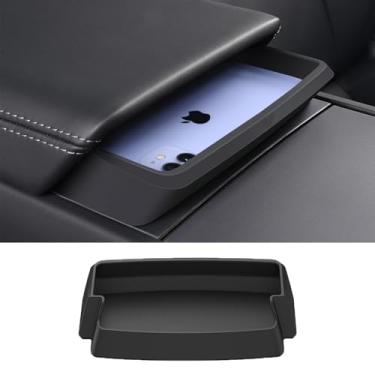 Imagem de USSDE Suporte de óculos de sol de console central para Tesla Model Y Juniper 2026 2025 e modelo 3 Highland 2026 2025 2024, suporte de braço de silicone macio caixa de armazenamento porta-chaves