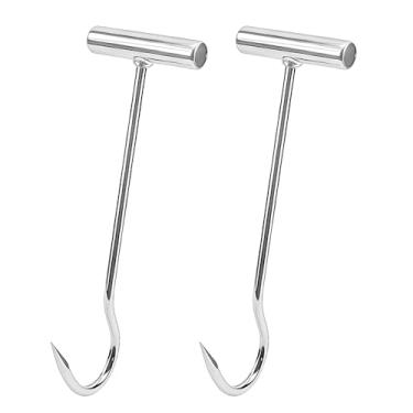 Imagem de TWZKXC Gancho para desossar carne com cabo em T de 30,5 cm, pacote com 2 ganchos de carne em T, ganchos curvos em forma de T para cozinha, açougueiro, restaurante, churrasco, prateado, de alta