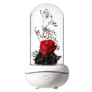 Imagem de Lâmpada de Aromaterapia com Rosa Preservada Difusor Óleo Essencial Luz Muda 7 Cores Design Ultra-Silencioso Bateria Recarregável Integrada Decoração C
