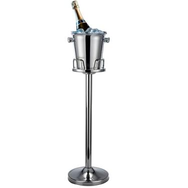 Imagem de Balde de champanhe com suporte - Balde de gelo martelado de aço inoxidável 5L com suporte - Balde de bebida resistente durável para vinho cerveja KTV Club Bar churrasco festa em casa férias de