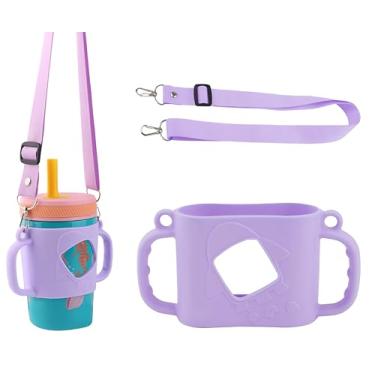 Imagem de Alças de copo com bico, manga de silicone compatível com Owala, Zak copo infantil de 12 e 425 g, pescoço largo, adequado para mamadeira infantil de 8 a 9 cm de diâmetro - 1 pacote (roxo)