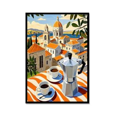 Imagem de Pintura em tela vintage de pôster-comida para parede, cafeteria de viagem italiana, quente, cozinha, café, bar, decoração (SKU2,12 x 16 pol. = (30 x 40 cm), moldura de metal preto)