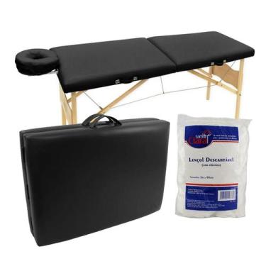 Imagem de Maca Legno Dobrável Maleta 300kg Estética, Lençol Tnt, Preto