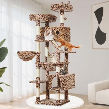 Imagem de Taoqimiao Árvore para gatos de 188 cm, torre para gatos internos, grandes e adultos, condomínio grande de vários níveis, 8 postes de arranhar de sisal, rede aconchegante com estrutura de metal, quadro