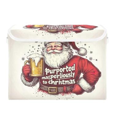 Imagem de SEHANY Linda caixa de armazenamento de Papai Noel de Natal com tampas e alças, organizador de cestas de armazenamento de tecido dobrável, caixas de armazenamento de cubos grandes para roupas, cobertor