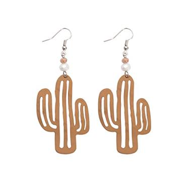 Imagem de Brincos de metal vintage Saguaro para mulheres, cactos banhados a verde vazados, adorável cacto de planta ocidental, brincos hipoalergênicos de borla com pingente, Zinco, Sem pedra preciosa