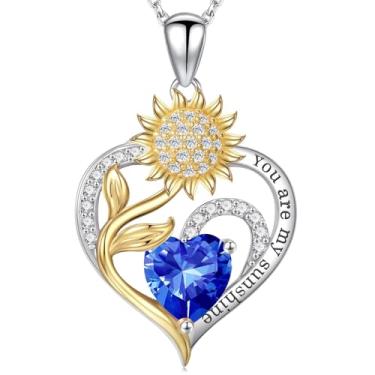Imagem de Iefil Presentes de Dia das Mães - Presentes de girassol para mulheres, colar de girassol, colar de pedra do mês de nascimento para mulheres, presente de aniversário para mãe, You Are My Sunshine, joia