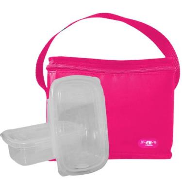 Imagem de Bolsa Térmica Pequena Feminina Rosa Para Refeições Kit 2 Potes - CK Pr