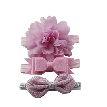 Imagem de 3 unidades/conjunto de lindas faixas de cabelo com laço para bebês recém-nascidos de 0 a 4 anos de idade com flores de chiffon e acessórios de cabelo