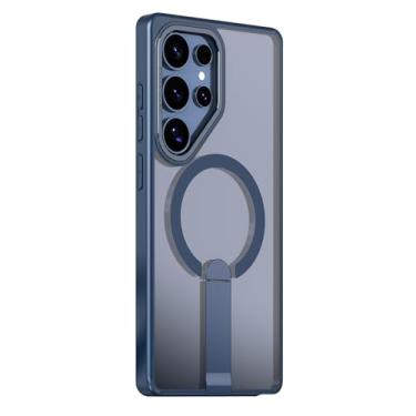 Imagem de POYUFRG Capa magnética para Samsung Galaxy S26 Ultra/S26 Plus/S26, capa de telefone fina translúcida fosca com capa de suporte de metal, azul, S26 Ultra