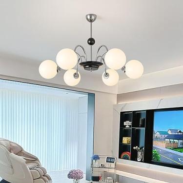 Imagem de Lustre moderno para mesa de jantar, altura ajustável, para sala de estar, com 8 chamas, design clássico moderno com esfera de vidro e lâmpada E27 (6 chamas)