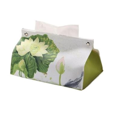 Imagem de Suporte de caixa de lenços de tecido, organizador de caixa de lenços doméstico retrô chinês, caixa de cobertura de lenços domésticos de couro artificial para sala de estar, bolsa de gaveta de papel