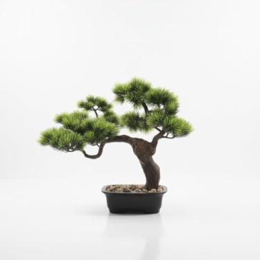 Imagem de Bonsai Artificial Realista Verde com Vaso Preto, Árvore Decorativa para Mesa, 22cm Altura, 14cm Largura