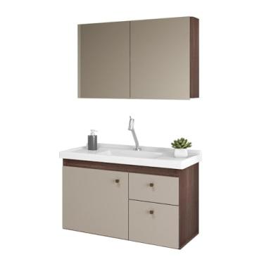 Imagem de Conjunto Para Banheiro Suspenso Gabinete Com Pia e Espelheira Tinto Fendi