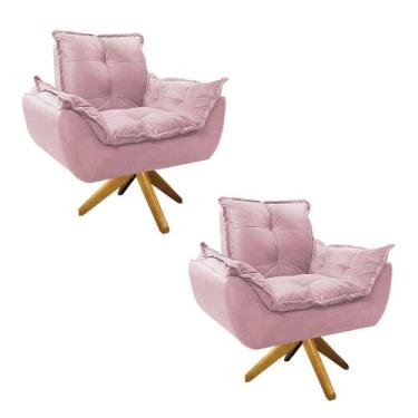 Imagem de kit 02 Poltronas Opala Base Giratória de Madeira Sintético - Amarena M