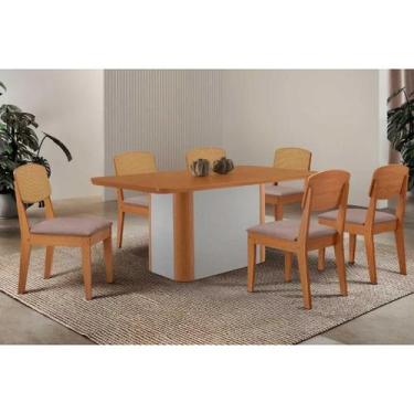 Imagem de Sala Jantar Mesa Pietá Tampo Curvo 180cm+6 Cadeiras Havana Naturale/Of