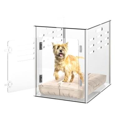 Imagem de Dethan Móveis de acrílico para cães - Canil interno transparente para cães com design ventilado com trava, mesa de canto transparente moderna para animais de estimação pequenos, gaiola durável para