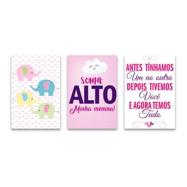 Imagem de Kit 3 Placas Decorativas Infantil Frase Sonhe Mdf 20x30 Cm