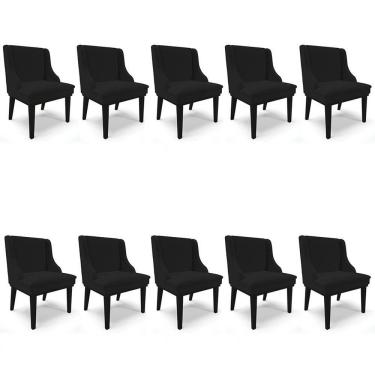 Imagem de Kit 10 Cadeiras Estofadas Para Sala De Jantar Base Fixa De Madeira Preto Lia Linho Preto - Ibiza