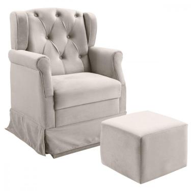 Imagem de Poltrona Balanço Ternura + Puff Em Veludo - Star Confort Marfim