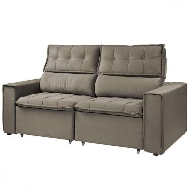 Imagem de Sofá Retratil Reclinavel Estofado Cancún 200cm Veludo Castor Castor