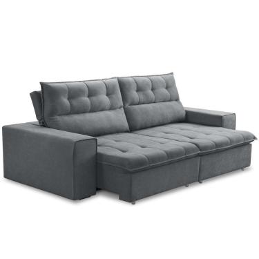 Imagem de Sofá Retrátil Reclinável Para Sala 3 Lugares 200cm Neruda F04 Veludo Cinza Escuro - Lyam Decor