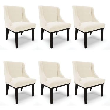 Imagem de Kit 06 Cadeiras Liz Veludo Base Fixa Madeira PretoBege