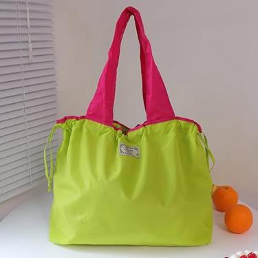 Imagem de Bolsa de compras de supermercado de nylon, sacola reutilizável, sacola de supermercado dobrável de grande capacidade com fecho de cordão, design à prova de vazamento e armazenamento compacto para uso