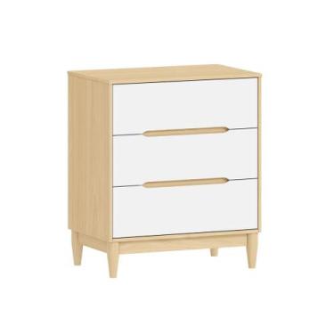 Imagem de Cômoda 75cm de Largura com 3 gavetas em Madeira e MDF  Branco com Carv