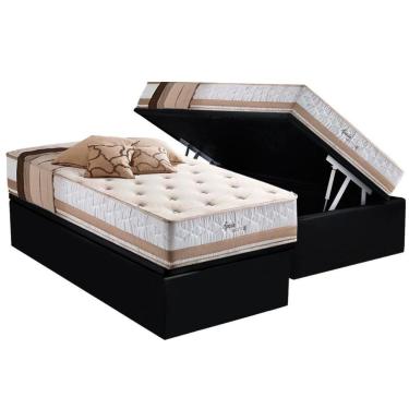Imagem de Cama Box Baú Solteiro: Colchão Molas Herval Maxspring Spain + Base Crc Suede Black(88x188)