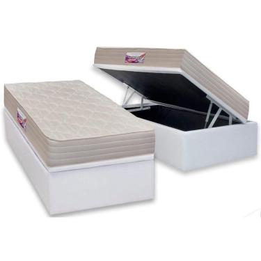 Imagem de Cama Box Baú Solteiro: Colchão Espuma D45 Herval Top + Base Crc Courano Branco(88x188)