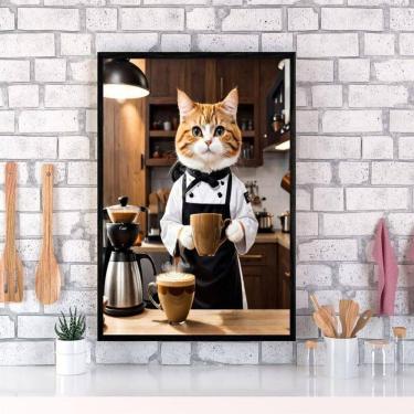 Imagem de Quadro Decorativo Café Gatinho Barista 33X24Cm