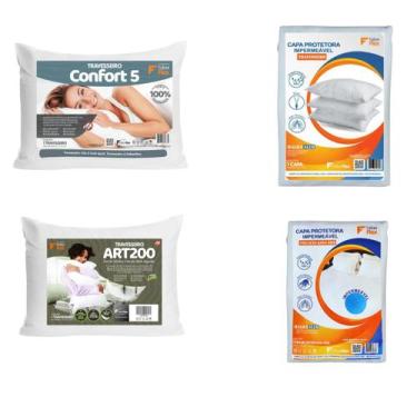 Imagem de Kit Casal 2 Travesseiros ART200 e 2 Capas Protetoras - Faiber Flex