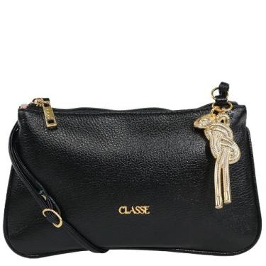 Imagem de Bolsa Classe Couro Legitimo Feminina Transversal 3262, Preto, Liso