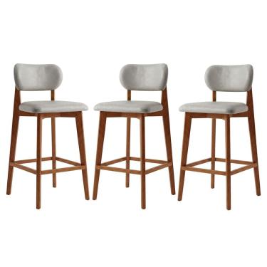 Imagem de Kit 3 Banquetas em Madeira Laura Estofada Couríssimo Palha CCS