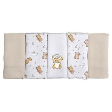 Imagem de Pano de Boca para Bebê 5 Unidades Pixuxu 34cm x 34cm, Urso Soninho Beg