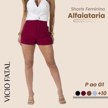 Imagem de Shorts Feminino de Alfaitaria Social Fecho Invisível Elegante Plissado Modelagem Curta Cintura Alta-Feminino