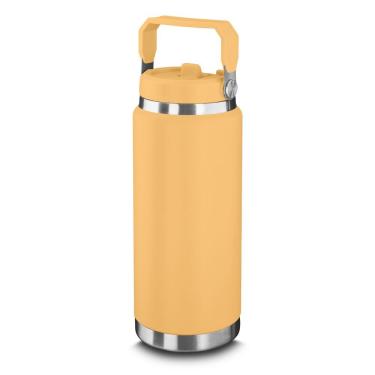 Imagem de Garrafa Térmica Parede Dupla Em Aço Inox Amarela 900ml Com Alça