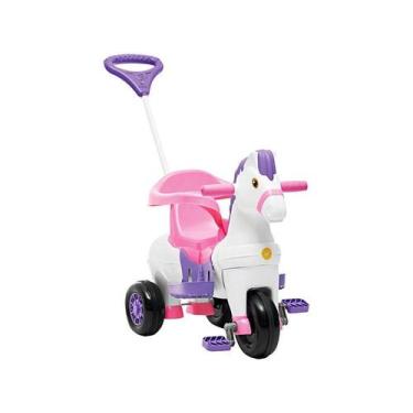 Imagem de Carrinho de Passeio e Pedal Calesita Potó Cavalinho Rosa, Branco e Ros