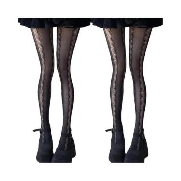 Imagem de Meias-calças Femininas De Renda Jacquard Com Padrão De Coração, Estilo