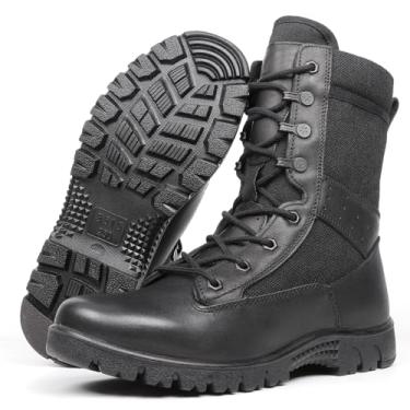 Imagem de LUDEY Botas táticas masculinas antiderrapantes, confortáveis, respiráveis, militares, policiais de combate para atividades ao ar livre, caminhadas e trabalho, Preto, 39