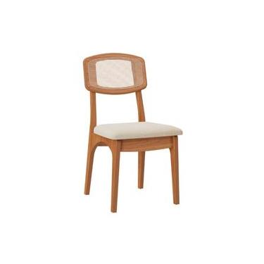 Imagem de Cadeira em MDF Freijó Assento Estofado Tweed Liso Claro e Encosto com Tela Dalla Costa