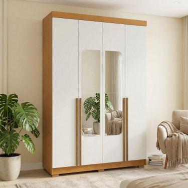 Imagem de Guarda-roupa Solteiro Torino com Espelho 4 Portas 2 Gavetas 100% Mdf Cerejeira/Nevaska