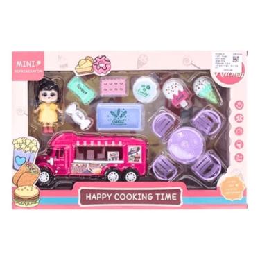 Imagem de Brinquedo Infantil Kit Feliz Hora de Cozinhar com Boneca, Alimentos, Cadeiras, Mesa e Caminhão de Sorvete Folia Imports