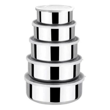 Imagem de Conjunto 5 Potes Herméticos Redondos Inox com Tampa - 250ml a 1200ml -