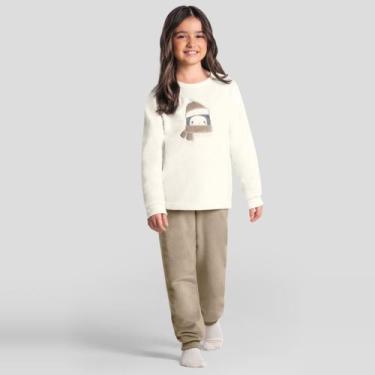 Imagem de Pijama infantil unissex peluciado de pinguim Brandili, Natural, 14