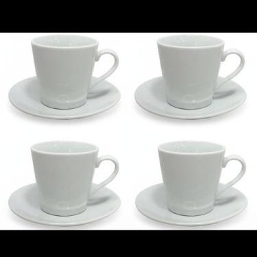 Imagem de Jogo Xicaras de Porcelana 150ml Branca com 4 Xícaras com 4 Pires - YAS