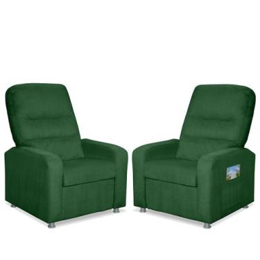 Imagem de Kit 02 Poltrona Do Papai Reclinável Confortável Suede verde - Sonho da