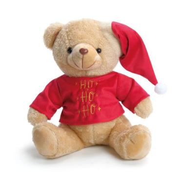Imagem de Urso de Pelucia com Gorro e Camiseta Vermelha Escrita Hohoho - CROMUS,