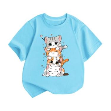 Imagem de Camiseta BeWithYou Cute Cat para meninas e crianças com estampa de ani